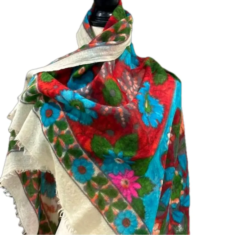 Petrusse Paris Luxury Wool Floral Scarf, 43" x 43" - Picture 1 of 6